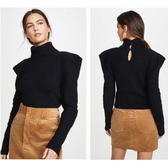 A.L.C. Maura Sweater Statement Puff Shoulder Black Ribbed Turtleneck Cashmere XS - Picture 1 of 13